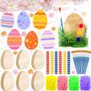 30 Sets Wooden Easter Ornaments to Paint 5" DIY Unfinished Easter Egg Wood Cutouts with Grass Raffia Paper Shreds and Acrylic Paints with Paintbrush for Hanging Crafts Decorations