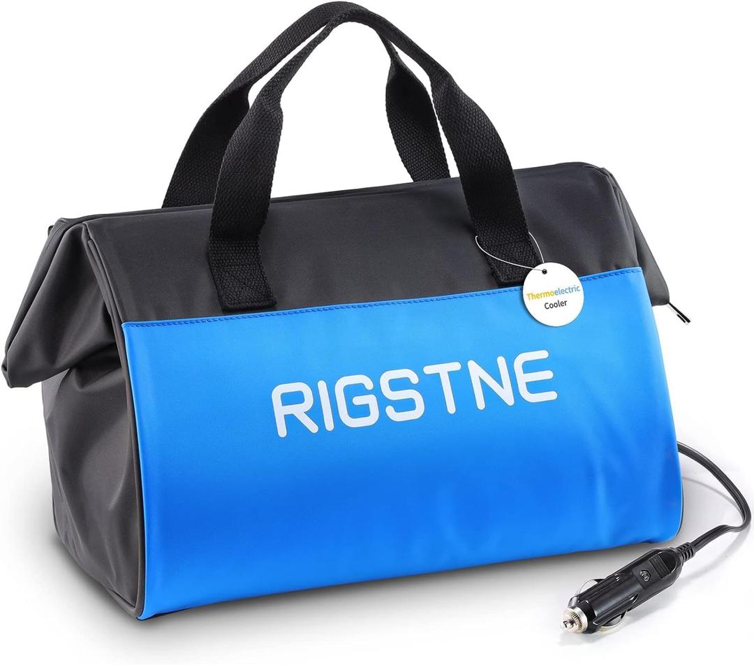 Electric Cooler Bag, 12V Thermoelectric Cooler Warmer Plug in for Vehicles, Portable Refrigerator for Car, RV, and Camping Use, 18L/20 Cans Capacity, Blue