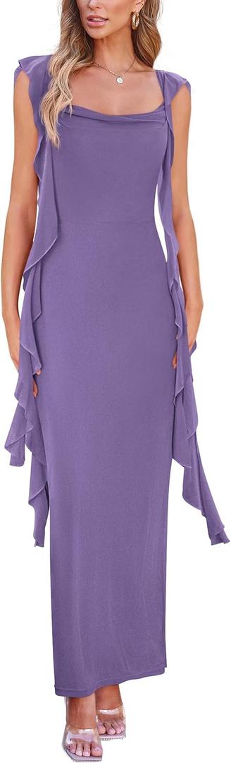 PRETTYGARDEN Women's 2025 Summer Wedding Guest Dress Sleeveless Ruffle Formal Cocktail Party Maxi Bodycon Dresses (Medium)