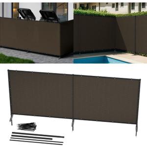 5' x 12' Brown Outdoor Privacy Screen Freestanding 240 GSM Privacy Fence Panels for Outside, Pool Fences with Poles, Backyard Temporary Fencing, Privacy Wall Ground Pole Fence