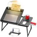 Plus XL Adjustable Laptop Desk with Light, USB Port, iPad Holder, Drawer Storage - Larger 23.6IN Adjustable Lap Desk for Bed, Home Office, Breakfast Tray, Fordable Legs Desk (Black)
