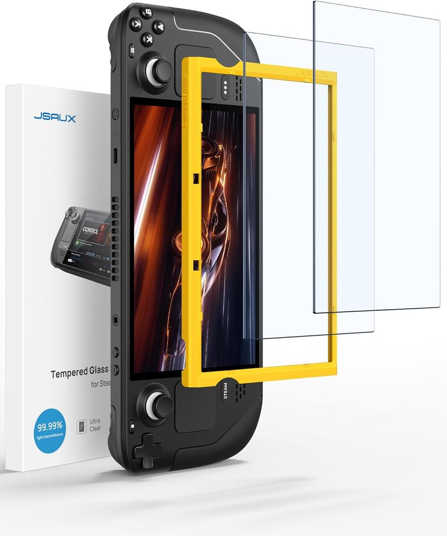 JSAUX 2-Pack Screen Protector for Steam Deck, Ultra HD Glass Protector 9H Hardness Easy to Install with Guiding Frame Scratch Resistant Tempered Glass for Steam Deck OLED, Come with Toolkits
