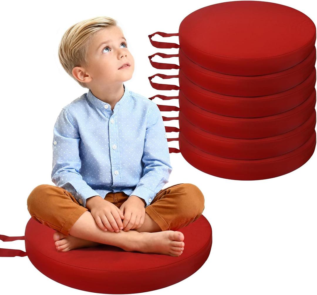 THMINS 6-Pack Thick Round Flexible Seating Floor Cushions, Soft Classroom Seat Pillows for Kids, 15 X 15 X 2.76 Inch, Red, 15 x 15 x 2.76 inches9（6 pack）
