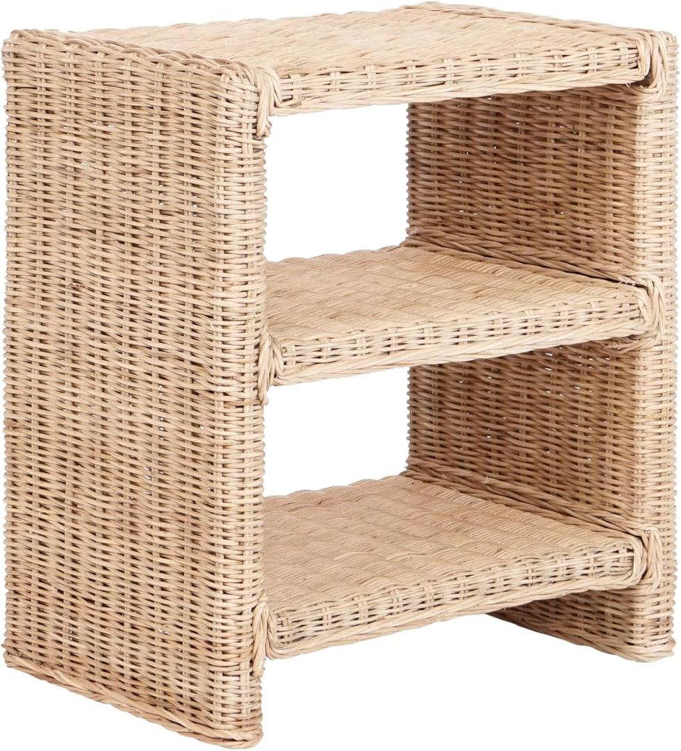 JONATHAN Y NST1000A Praerie 22" Coastal Bohemian Rattan/Wood 3 Tier End Table for Home, Living Room, Bedroom, Guest Room, Entryway, Natural, 19.68" W x 13.38" D x 22.04" H