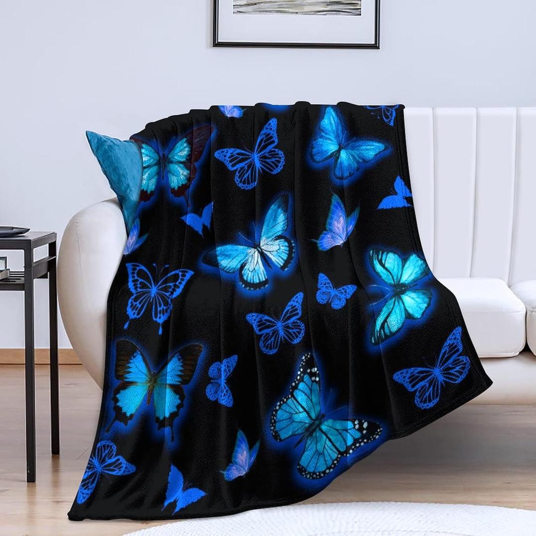 Butterfly Blanket Blue Butterflies Throw Blanket Ultra Soft Flannel Beautiful Butterfly Blanket Gifts for Adults Kids 50"x40"
