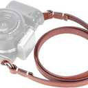 Genuine Leather Camera Neck Shoulder Strap Compatible with Fujifilm Sony Olympus Panasonic Lecia Canon Nikon Mirrorless Compact Cameras (Brown, Retro Style, Slim Belt)
