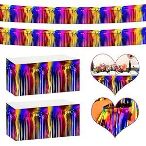 4P Metallic Foil Fringe Banner Tinsel Table Skirts for Rectangle Tables Backdrop Tinsel Banner Garland Curtains for Parade Floats Wedding Graduation Anniversary Birthday Parties Decoration (Rainbow)
