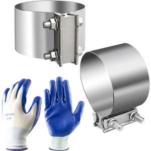 5 Inch Exhaust Clamp Butt Joint Band Clamp Muffler Clamp Sleeve Coupler Stainless Steel 2pcs for Muffler Exhaust Pipe Elbow and Exhaust Tubing Connection (5 inch Butt Joint Clamps-2pcs)
