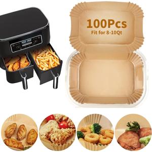 Air Fryer Disposable Paper Liner for Ninja DZ201/DZ401/DZ550/DZ302/SL401/SL451,100PCs Rectangle 8.6x 5.5'' Baking Parchment Paper Inserts Accessories,Ninja Foodi Dual Papel para Freidora de Aire