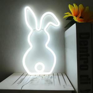 LED Bunny Lamp,Cute Rabbit Neon Light Signs Easter decorations USB Powered or 3xAA Battery Powered,Bunny Night Light Gifts for Bedroom Dorm Easter Christmas Party Bar Wall Decor (White)