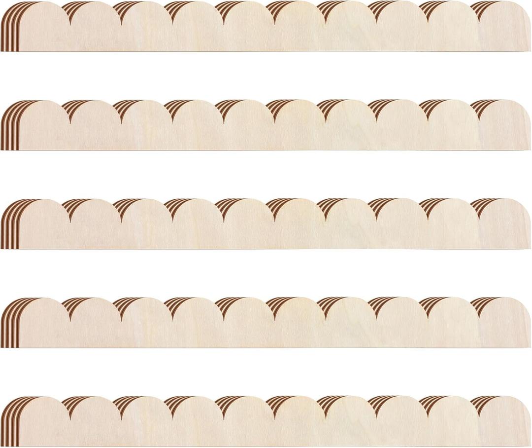Threehoney 24 Pack Unfinished Scalloped Decorative Wood Trim Scalloped Edge Decorative Wood Molding Cute DIY Moulding Trim for Home Wall Cabinet Shelf and Window Door (15.75 x 1.57 Inch)