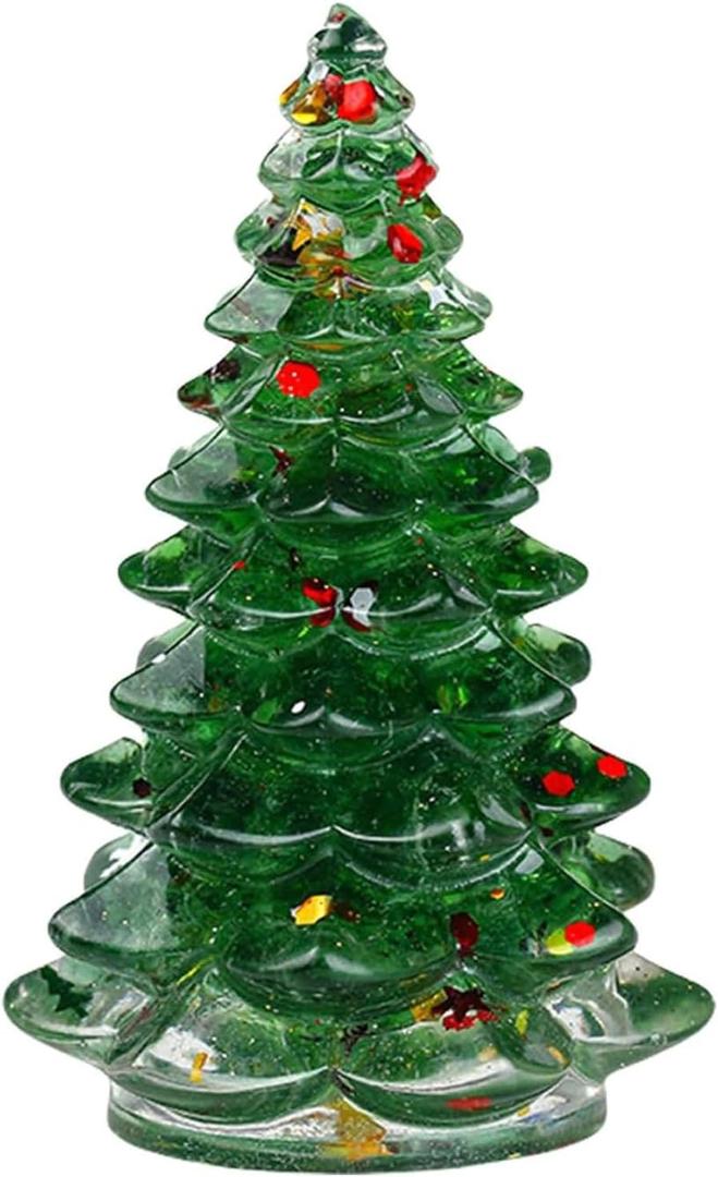 Mini Resin Christmas Tree Ornement,Christmas Pine Tree Figurine,Crystal Christmas Tree Ornaments for Christmas Home Decor Christmas Tree