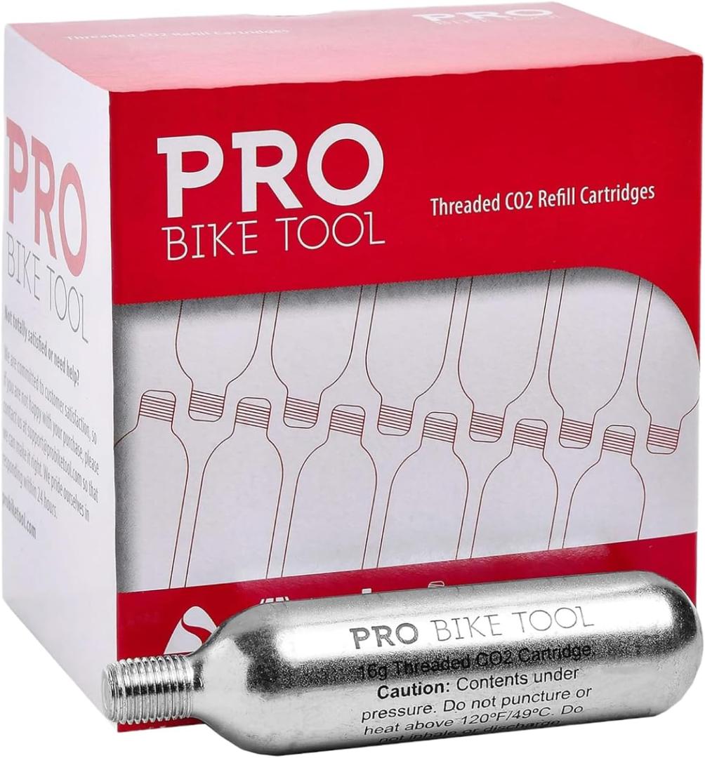 PRO BIKE TOOL CO2 Cartridges - Threaded CO2 Canisters for Bike Tires - Quick Inflation for Road, MTB, Cyclocross, Gravel, Hybrid Bikes - Portable, Durable, Essential for On-The-Go Repairs (16g)
