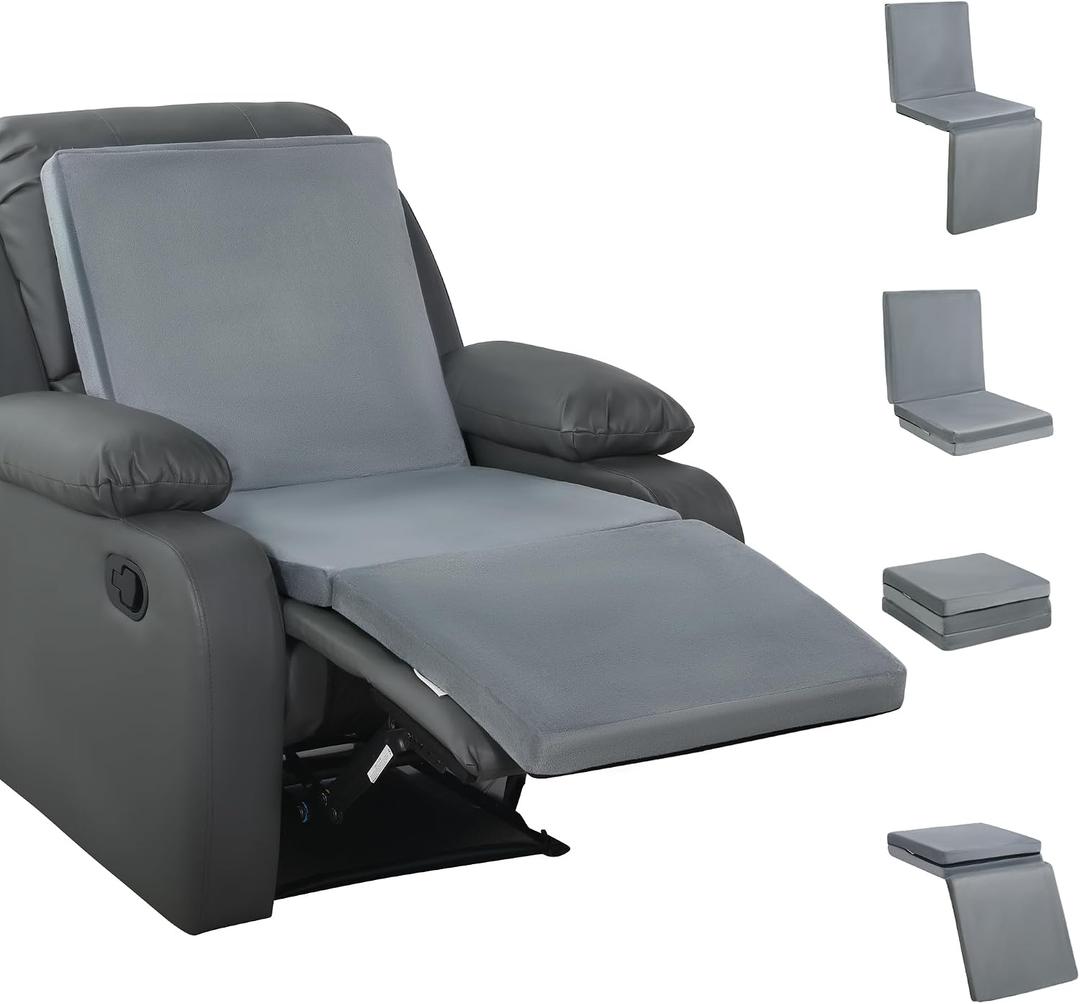 HOMBYS 3-in-1 Recliner Seat Cushion with Lumbar Support Pillow & Footrest, Multi-Functional Adjustable Height 2" to 6" for You to Choose, Non-Slip Foam Chair Cushion for Elderly, Light Grey, 20"x20"x2"