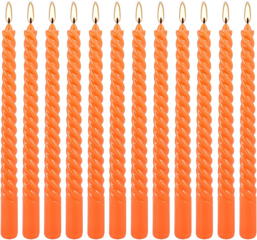 WPONSZU 12 Pack 10 Inch Spiral Taper Candle Set, Unscented Dripless Candlesticks for Dinner,Party Brithday Wedding,Halloween and Home DecorationOrange