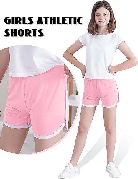 3 Packs Girls Athletic Shorts Toddler Soccer Running Active Dolphin Dry-Fit Kids Gym Workout Performance Shorts Assorted 6-7 Y
