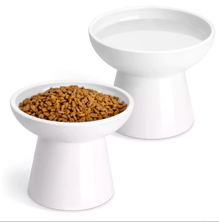 2pcs Ceramic Elevated Cat Bowls, White