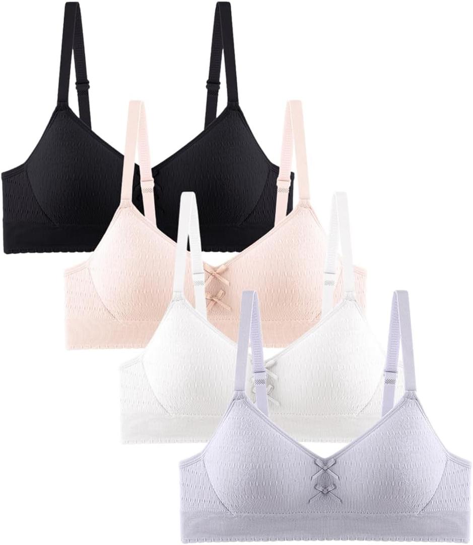 Teen Girls Seamless Bra Cotton Bras Adjustable Straps ((36) 36A, Coral,black,grey,white)