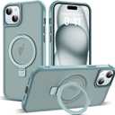 Compatible with iPhone 15 Case with Invisible Magnetic O-Ring Stand Military-Grade Translucent Case for iPhone 15 6.1" [Compatible with MagSafe][Great Grip Feeling], Blue