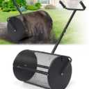 PoPoHoser Peat Moss Spreader, Compost Spreader with Adjustable U-Shaped Handle, 16 inch Heavy Duty Metal Fertilizer Spreader Roller for Lawn Top Soil, Top Dressing, Seedling, Mulch, Manure