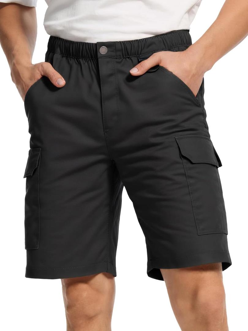 WORK IDEA Men's Cargo Shorts Cotton Drawstring Stretch Short Relaxed Fit (Black, M)