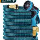 Expandable Garden Hose 100 ft, 2025 Upgraded No Kink Flexible Water Hose 100ft with 10 Pattern Spray Nozzle, 3/4 Solid Brass Connectors, Retractable Latex Core, Lightweight Expanding Hose