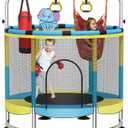 Yozoia 60" Toddler Trampoline, Indoor Trampoline for Kids with Safety Enclosure, 440LBS Support, Adjustable Gymnastics Bar & Toys for Boys Girls