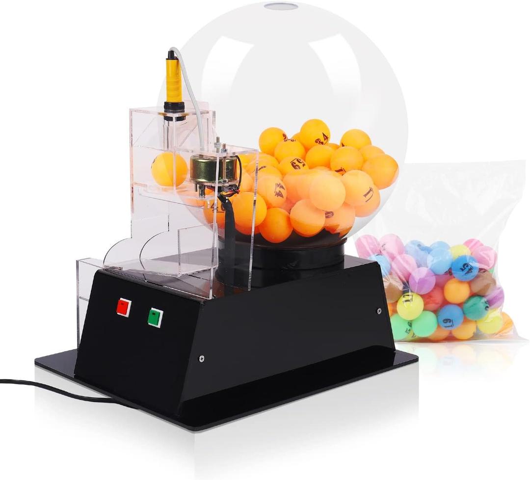 Lottery Bingo Ball Machine, 110v Automatic Electric Acrylic Bingos Cage and Balls Set with Calling Balls, Colorful Chips Bingo Game Sets for Adults Large Group Family