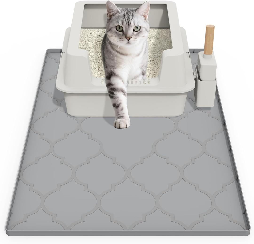 Cat Mat for Litter Box, 34" X 22" Large Silicone Cat Litter Trapping Mat, Easy Clean for Scatter Control, Soft on Kitty Paws, Waterproof, Urine-Proof, Non-Slip Kitty Litter Mat for Floor, Gray (1 Count (Pack of 1), Grey)