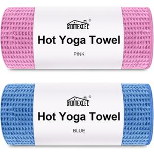 HOMEXCEL Hot Yoga Towels 2 Pack, (26.5" x 72") Non-Slip & Ultra-Absorbent Microfiber Yoga Mat Towels for Hot Yoga, Pilates, Exercise, Fitness, Bikram and Workout, Blue/Pink