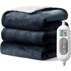 Electric Blanket Heated Throw,Double-Sided FlannelSherpa Electric Throw with1-9 hrs Timer Auto-Off & 8 Heating Levels,ETL Certification,Machine Washable,Heated Protection Ultra Soft Warm (50''60'')