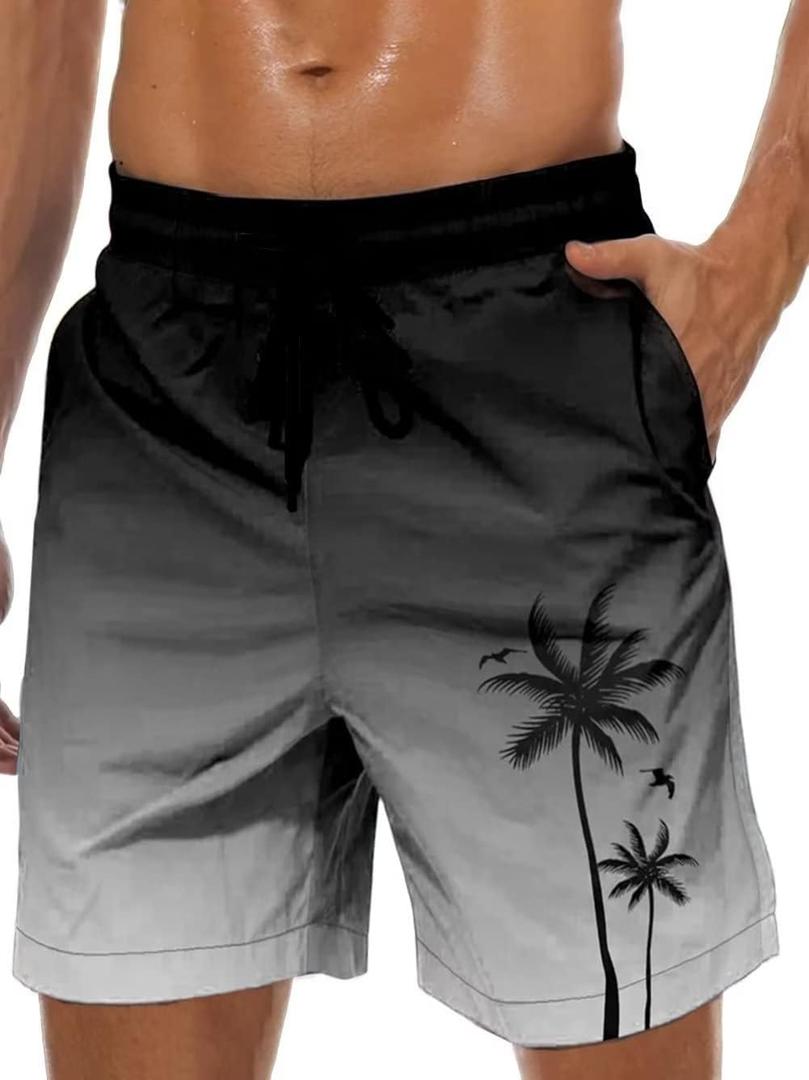 Men's Swim Trunks Hawaiian Bathing Mesh Lining Suit Swimsuits Beach Shorts with Pockets (3X-Large, Black Grey Ramp)