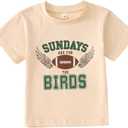MODNTOGA Toddler Girl Boy Game Day Football Graphic Shirt Sundays for The Birds T-Shirt Kids Rugby Sports Fans Tee Tops (5-6 Years, Beige)