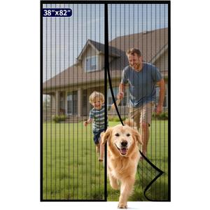 Kitsure Magnetic Screen Door - 38.0 x 82.0 in Retractable Screen Door Mesh for Front Door or Sliding Door, Pet & Kid Friendly, Hands-Free Closure Keeps Bugs Out & Lets Breeze in, Stripe Black