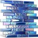 Blujellyfish Blue Glass Porcelain Tile Box of 5 Square Feet Iridescent Starry Sky Backsplash Tile for Swimming Pool Kitchen Bathroom TSTNB18 (5 Square Feet)
