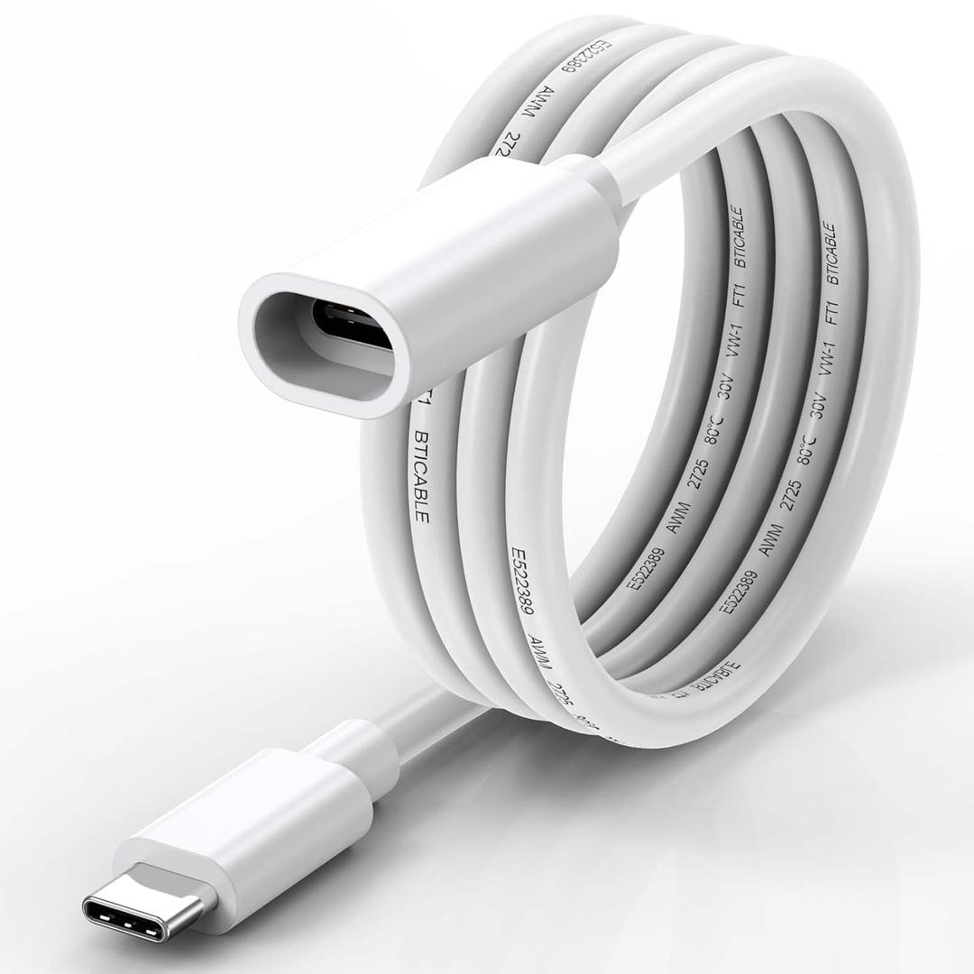 USB C Extension Cable 6.6FT for Power Charging, White Waterproof USBC Male to Female Extender Cord 45W Charging Compatible with Ring USBC Solar Panel,Security Camera,Mag-Safe Charger,Phone