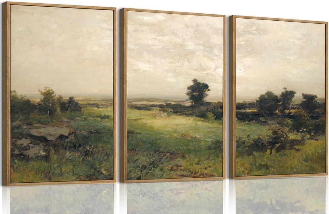 WKGZGYS 3 Piece Vintage Landscape Framed Wall Art French Country Canvas Art Prints Farmhouse Paintings Nature Scenery Pictures Artwork Decor For Living Room Bedroom 12x16in