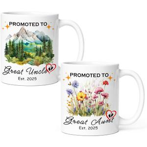 Promoted to Aunt And Uncle 2025 Mugs Set of 2, First Time Aunt Uncle New Baby Gift for Expecting Pregnancy Gifts Idea (au un2025)