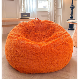 XeGe Faux Fur Comfy Bean Bag Cover (No Filler), Fluffy Stuffed Animal Storage Bean Bag Chair Cover for Bedroom Home Decor, Furry Fuzzy Big Gaming Bean Bag Cover for Adults Kids, Anti-slip, Orange