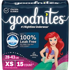Goodnites Girls' Nighttime Bedwetting Underwear, Size Extra Small (28-43 lbs), 15 Ct, 