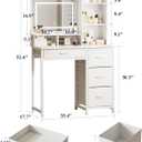 Kitsure Vanity Desk with Mirror and Lights - Large Capacity Makeup Vanity with 4 Fabric Storage Drawers & 3 Lighting Modes, Vanity Table Set with Sturdy Metal Frame for Bedroom, White, 35" x 17" x 52"