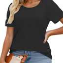 ROSRISS Plus Size Tops for Women Summer Flowy Pleated T Shirts Dressy Crew Neck Tees Casual Short Sleeve Blouses XL-5XL (XL)