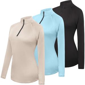 Real Essentials 3 Pack: Women's Dry-Fit Long Sleeve Quarter Zip & Full Zip Up Hoodie Workout Jacket, (Small, Quarter Zip Set 10)