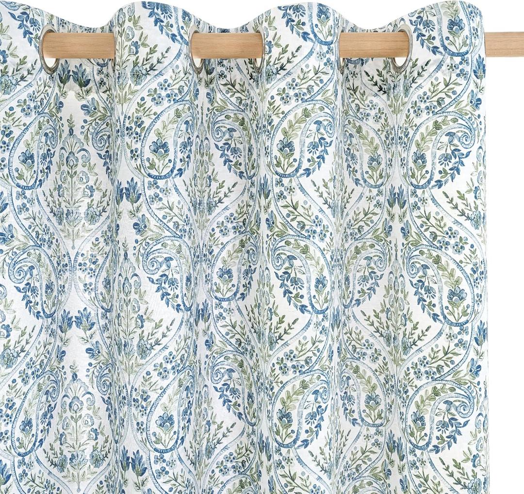 BGment Curtains for Living Room 84 inches Long - Blue Floral Leaf Paisley Pattern Drapes for Vintage French Country Farmhouse Light Filtering Grommet Window Treatments, 2 Panels, 52 x 84 Inch