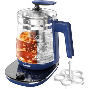 Electric Kettle, 1.5L Borosilicate Glass Hot Water Kettle Electric & Tea Kettle for Coffee or Tea, BPA Free, Auto Shut-Off, Stainless Steel, Blue, 1200w