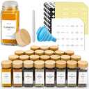 NETANY 24 Pcs Glass Spice Jars with Bamboo Lids, 4 oz Glass Jars with Minimalist Farmhouse Spice Labels Stickers, Collapsible Funnel, Seasoning Storage Bottles for Spice Rack, Cabinet, Drawer