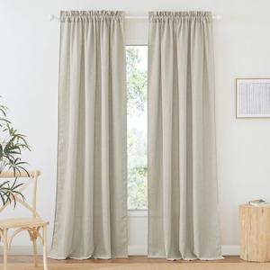 RYB HOME Linen Flax Curtains 84 Inches Long - Breathable Flax Linen Woven Semi Sheer Curtains Privacy Drapes UV Rays Protected for Room Divider, Wedding Party Backdrop, W 52" x L 84", Angora, 2 PC