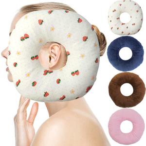Ear Piercing Pillow for Side Sleepers，Small Pillow with Ear Hole Donut Pillow for Ear Relief Ear Pressure Ear Pain，Headphones