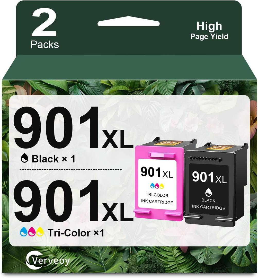 Ink 901 Black and Color Combo Pack Replacement for HP 901XL 901 XL Ink Cartridges for Ink 901 High Yield Compatible with HP Officejet 4500 J4524 J4540 J4580 J4680c Printer (1 Black, 1 Tri-Color)
