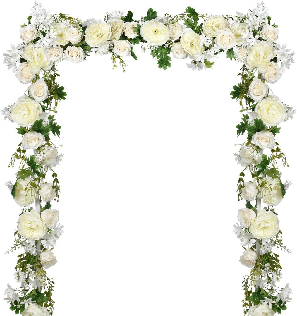 Lvydec 2 Pack Artificial Peony Garland - 6ft Silk White Peony Flower Arch Vine for Wedding Party Table Decoration, 72 inches